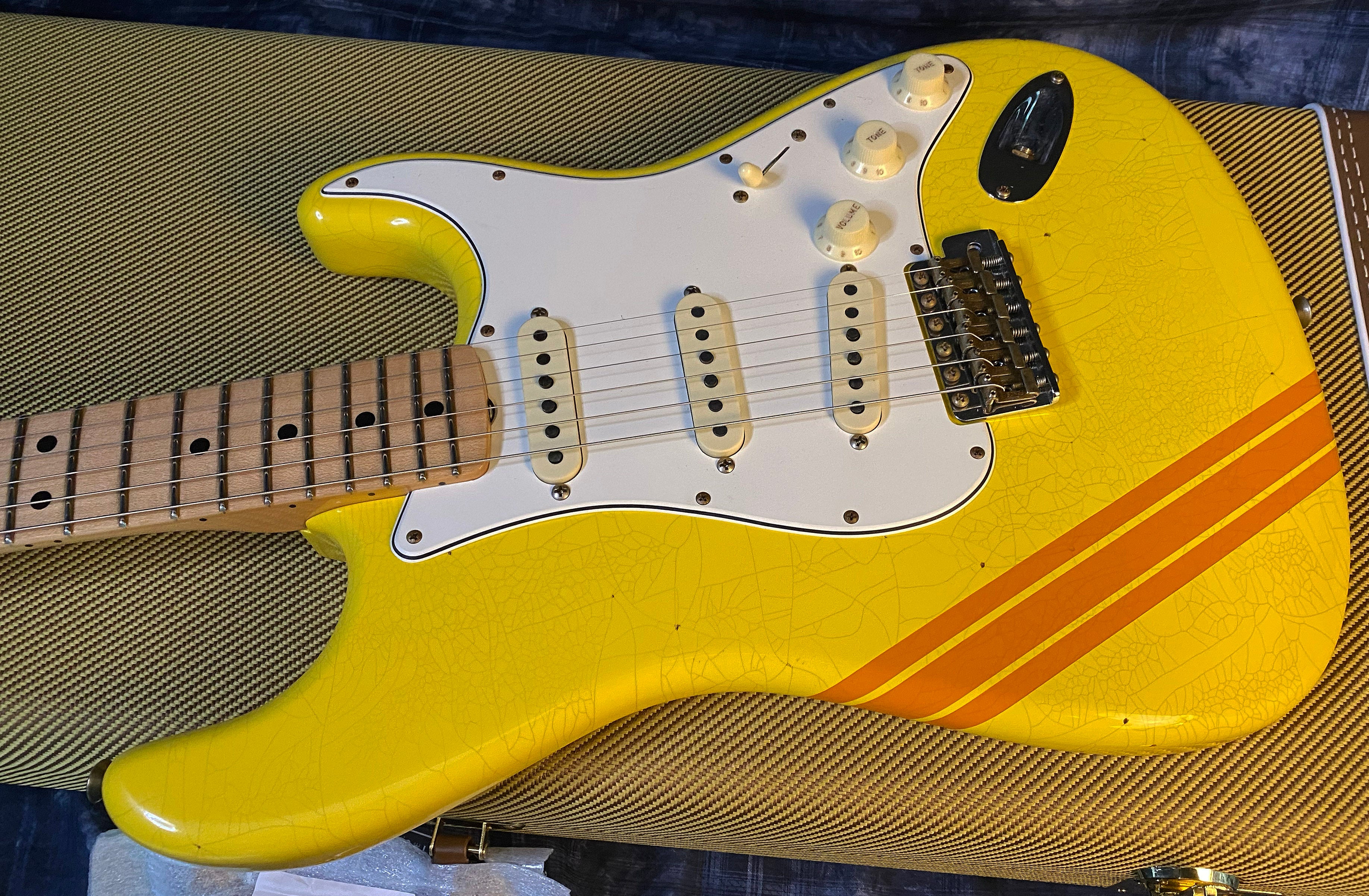 NEW ! 2024 Fender Custom Shop LTD '69 Stratocaster Journeyman Relic Limited Edition - Graffiti Yellow with Orange Competition Racing Stripes - Authorized Dealer - 7.8 lbs - G0204