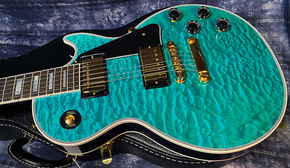 BRAND NEW! 2024 Gibson Dealer Select Custom Shop Les Paul Custom AAAAA Quilt - Aqua Blue - Authorized Dealer - WOW! Only 9.3 lbs - G03945