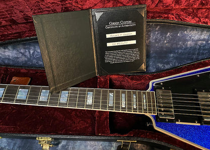 NEW! 2024 Gibson Custom Shop Flying V Custom Ebony Board - Dealer Select - Blue Sparkle - 7.8 lbs - Chrome Hardware - Authorized Dealer - Limited Edition! G03848