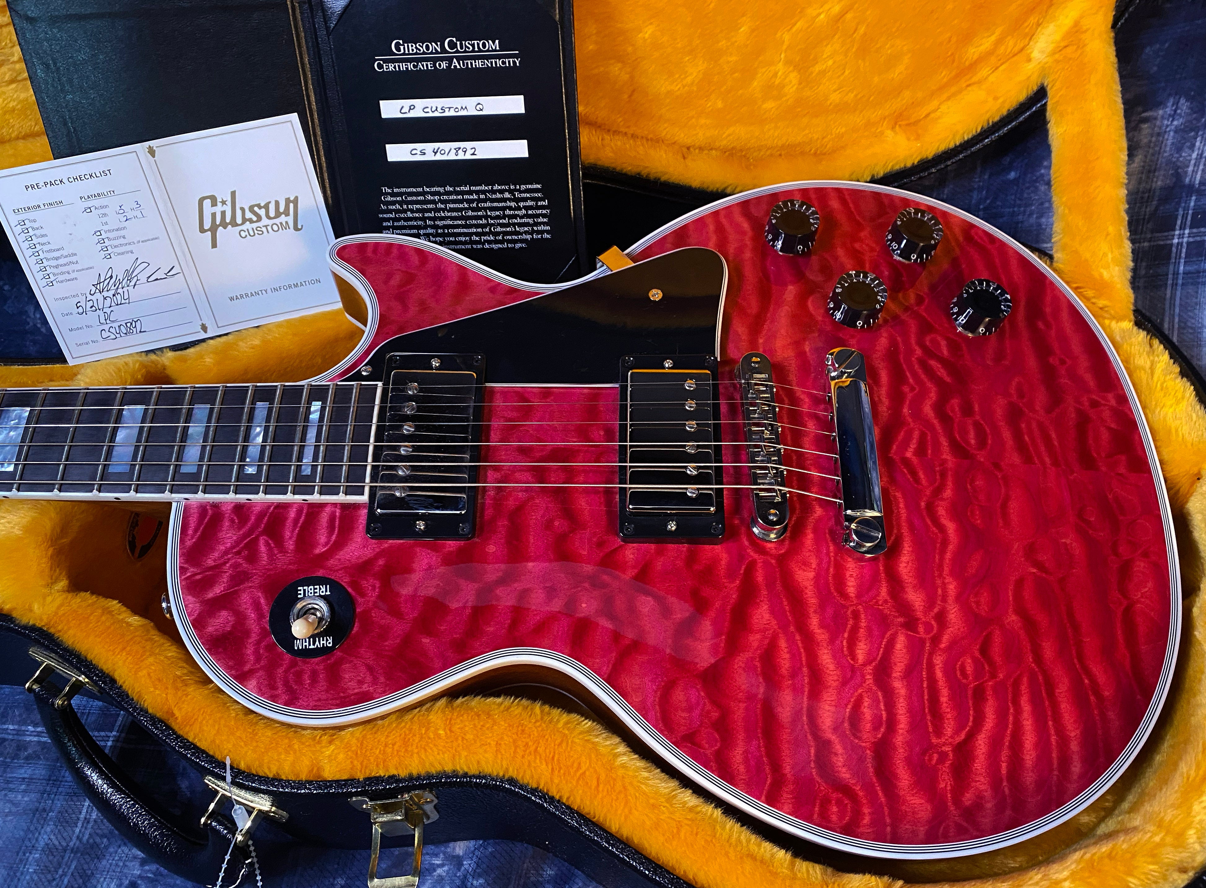 BRAND NEW! 2024 Gibson Dealer Select Custom Shop Les Paul Custom AAAAA Quilt - Transparent Pink - Authorized Dealer - WOW! 10 lbs - G03336