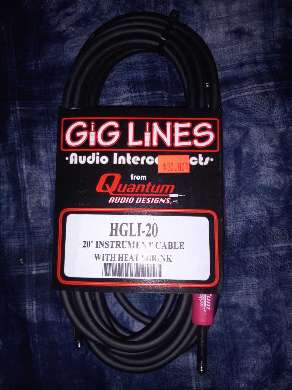 Quantum Audio Designs Gig Lines HGLI 20' Instrument Cable with Heat Shrink / Authorized Dealer