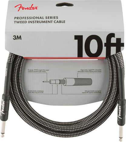 NEW ! Fender Professional Series Instrument Cables, 10', Gray Tweed - Authorized Dealer - Lifetime Warranty