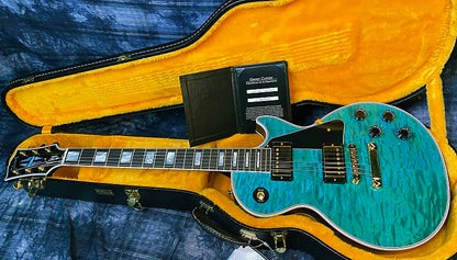 BRAND NEW! 2024 Gibson Dealer Select Custom Shop Les Paul Custom AAAAA Quilt - Aqua Blue - Authorized Dealer - WOW! Only 9.3 lbs - G03946