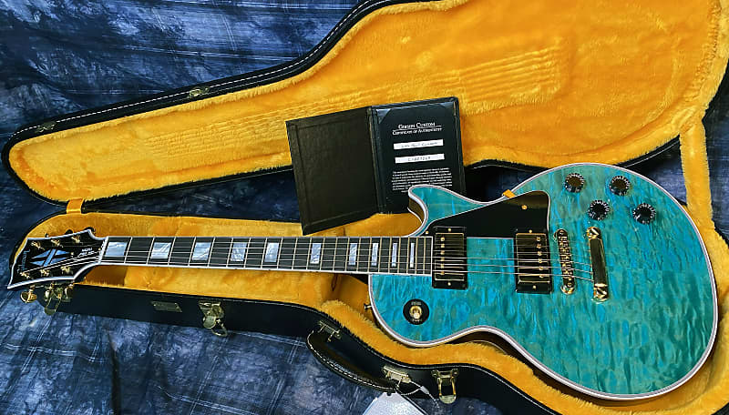 BRAND NEW! 2024 Gibson Dealer Select Custom Shop Les Paul Custom AAAAA Quilt - Aqua Blue - Authorized Dealer - WOW! Only 9.3 lbs - G03946