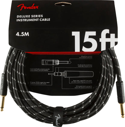 NEW ! Fender Deluxe Series Instrument Cable, Straight/Straight, 15', Black Tweed - Authorized Dealer - Lifetime Warranty