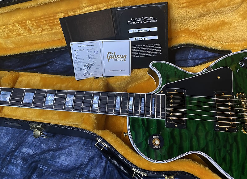 NEW! 2024 Gibson Dealer Select Custom Shop Les Paul Custom AAAAA Quilt - Transparent Green - Authorized Dealer - WOW! 9.9 lbs - G04111