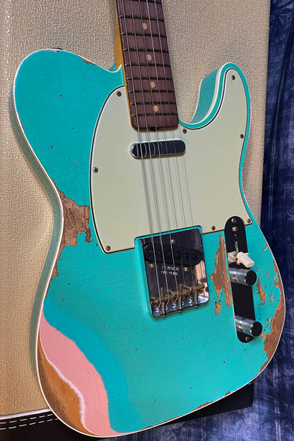 UNPLAYED ! 2024 Fender Custom Shop '60 Heavy Relic Telecaster Handwound Pick-Ups - Modern Specs - Seafoam Green Over 3-Tone Sunburst with Matching Peg Head - Only 6.75 lbs - Authorized Dealer - G03530