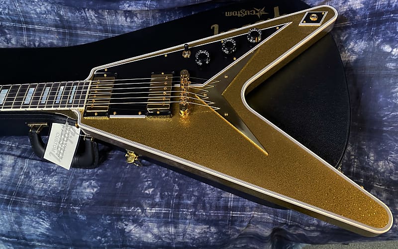 NEW! 2024 Gibson Custom Shop Flying V Custom - Gold Sparkle - Ebony Board - Authorized Dealer - Ultra RARE! Dealer Select - Only 7.1 lbs - G03880