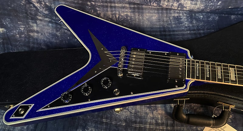 NEW! 2024 Gibson Custom Shop Flying V Custom Ebony Board - Dealer Select - Blue Sparkle - 7.5lbs! Chrome Hardware - Authorized Dealer - Limited Edition! G03877