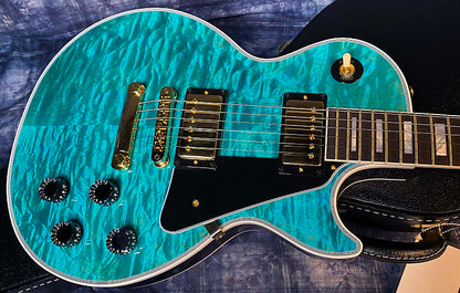 BRAND NEW! 2024 Gibson Dealer Select Custom Shop Les Paul Custom AAAAA Quilt - Aqua Blue - Authorized Dealer - WOW! Only 9.3 lbs - G03946