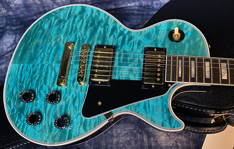 BRAND NEW! 2024 Gibson Dealer Select Custom Shop Les Paul Custom AAAAA Quilt - Aqua Blue - Authorized Dealer - WOW! Only 9.3 lbs - G03946