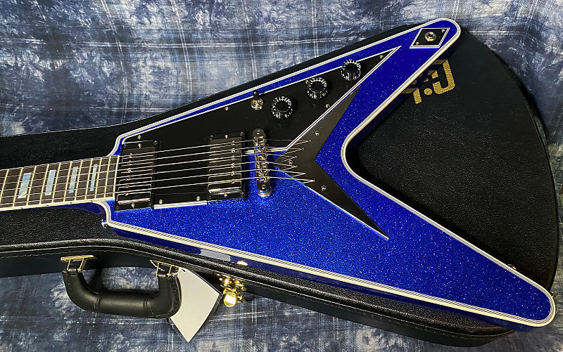 NEW! 2024 Gibson Custom Shop Flying V Custom Ebony Board - Dealer Select - Blue Sparkle - Only 7 lbs - Chrome Hardware - Authorized Dealer - Limited Edition! G04213 - Blem - SAVE BIG