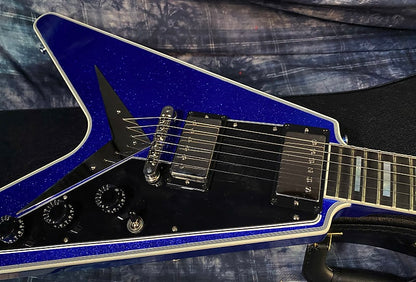 NEW! 2024 Gibson Custom Shop Flying V Custom Ebony Board - Dealer Select - Blue Sparkle - 8.1 lbs - Chrome Hardware - Authorized Dealer - Limited Edition! G03863