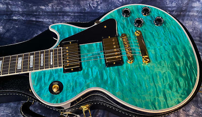 BRAND NEW! 2024 Gibson Dealer Select Custom Shop Les Paul Custom AAAAA Quilt - Aqua Blue - Authorized Dealer - WOW! Only 9.3 lbs - G03946