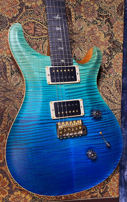 BRAND NEW ! 2024 Paul Reed Smith Custom 24 CU24 - Wood Library - Torrefied Flamed Maple Neck Ebony Fretboard - Satin Blue Fade - Authorized Dealer - 7.2 lbs - G03558