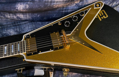 NEW! 2024 Gibson Custom Shop Flying V Custom - Gold Sparkle - Ebony Board - Authorized Dealer - Ultra RARE! Dealer Select - Only 7.1 lbs - G03875