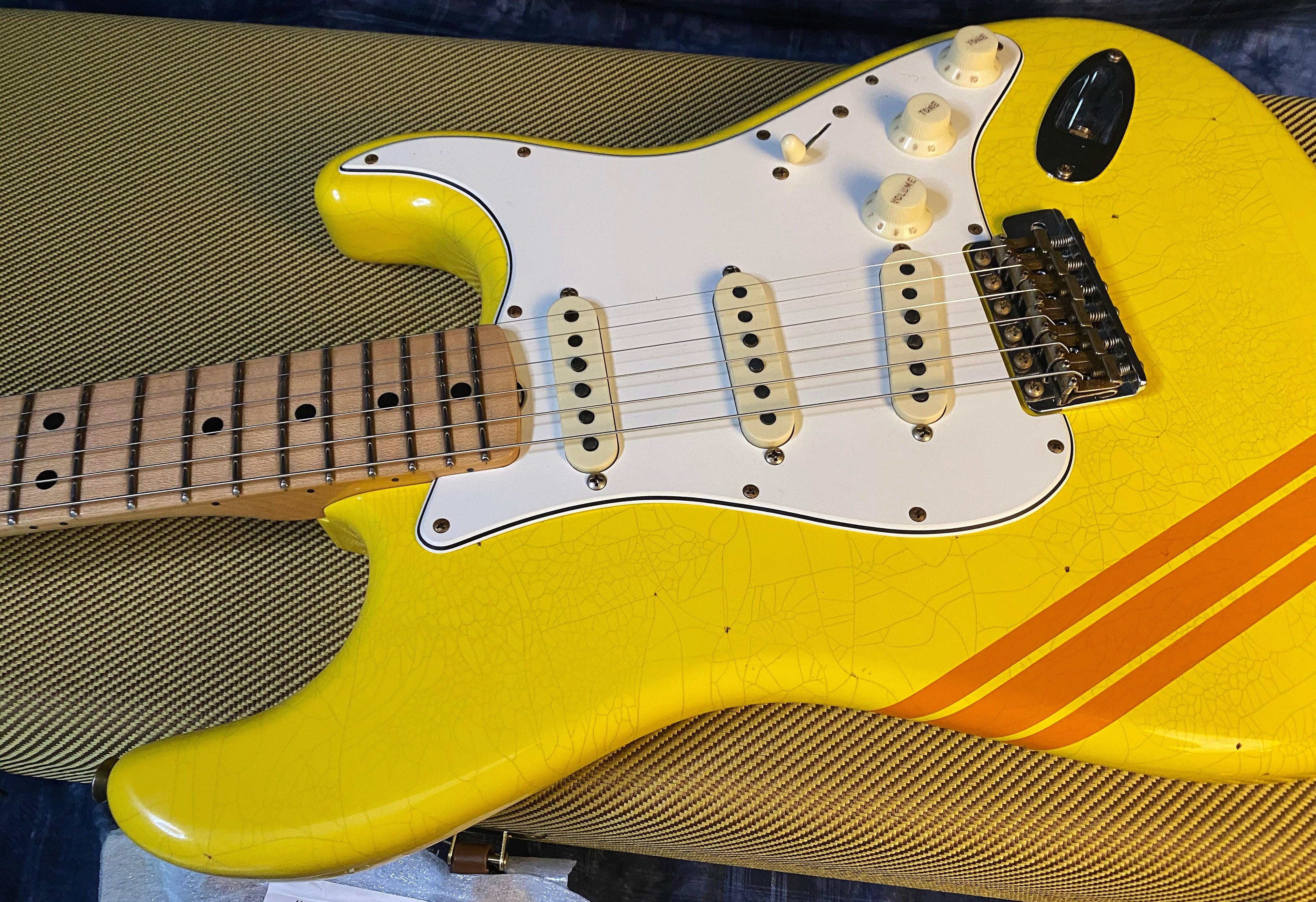 NEW ! 2024 Fender Custom Shop LTD '69 Stratocaster Journeyman Relic Limited Edition - Graffiti Yellow with Orange Competition Racing Stripes - Authorized Dealer - 7.8 lbs - G0204