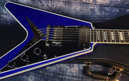 NEW! 2024 Gibson Custom Shop Flying V Custom Ebony Board - Dealer Select - Blue Sparkle - 7.5lbs! Chrome Hardware - Authorized Dealer - Limited Edition! G03877