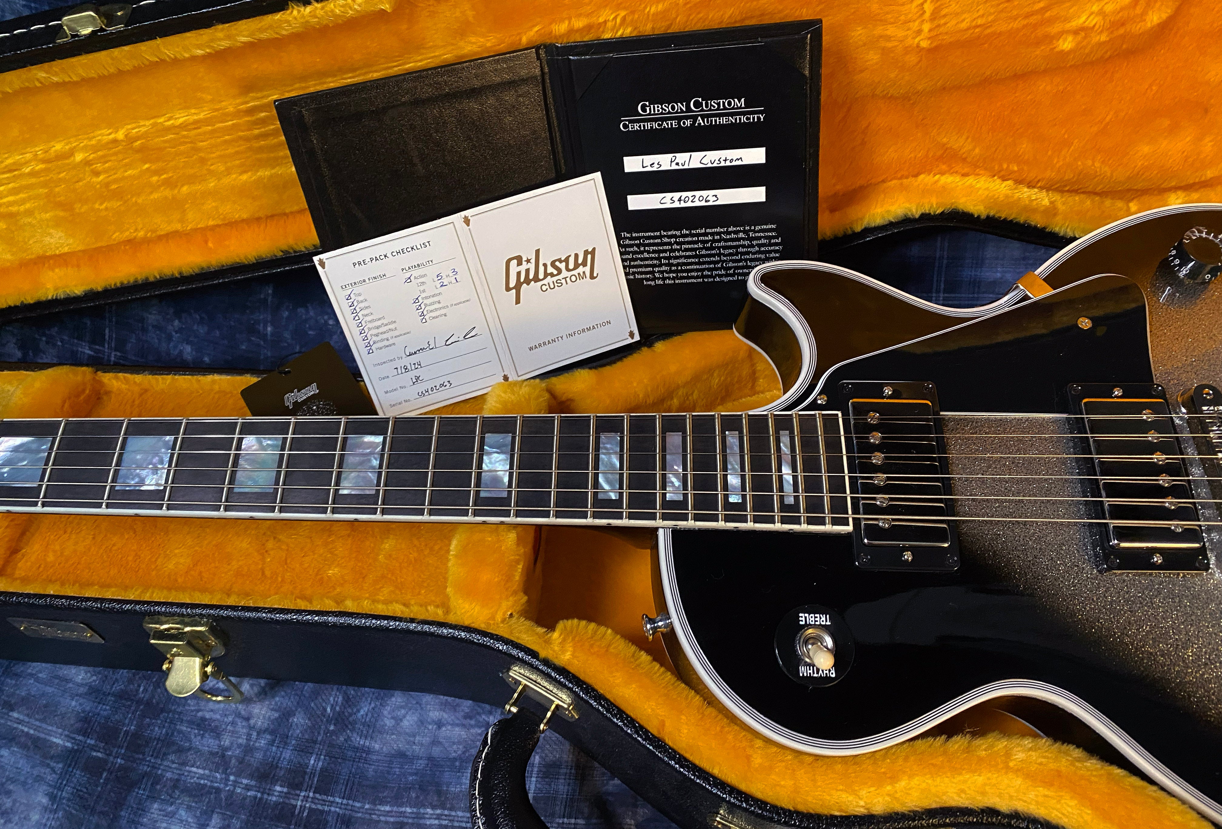 NEW! 2024 Gibson Custom Shop Les Paul Custom - Authorized Dealer - Silver Sparkle Burst - Super RARE! 10.2 lbs of LP Tone! - G03263