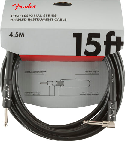 NEW ! Fender Professional Series Instrument Cables, Straight/Angle, 15', Black - Authorized Dealer - Lifetime Warranty