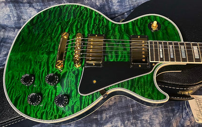 NEW! 2024 Gibson Dealer Select Custom Shop Les Paul Custom AAAAA Quilt - Transparent Green - Authorized Dealer - WOW! 9.9 lbs - G04111