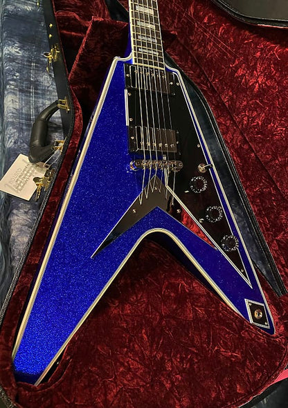 NEW! 2024 Gibson Custom Shop Flying V Custom Ebony Board - Dealer Select - Blue Sparkle - 7.5lbs! Chrome Hardware - Authorized Dealer - Limited Edition! G03877