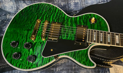 NEW! 2024 Gibson Dealer Select Custom Shop Les Paul Custom AAAAA Quilt - Transparent Green - Authorized Dealer - WOW! 9.9 lbs - G04111