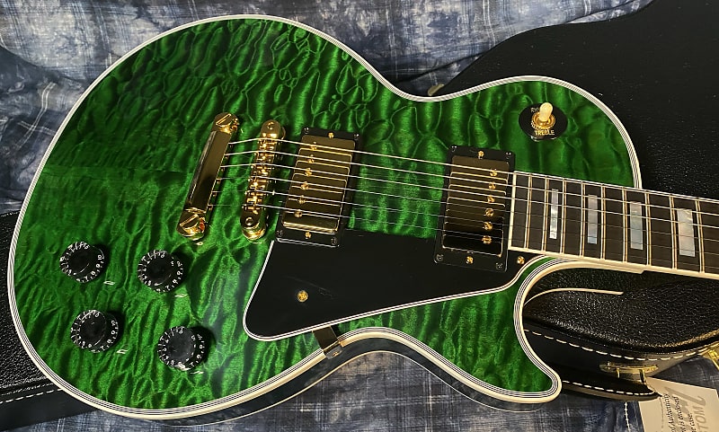 NEW! 2024 Gibson Dealer Select Custom Shop Les Paul Custom AAAAA Quilt - Transparent Green - Authorized Dealer - WOW! 9.9 lbs - G04111