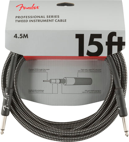 NEW ! Fender Professional Series Instrument Cable, 15', Gray Tweed - Authorized Dealer - Lifetime Warranty