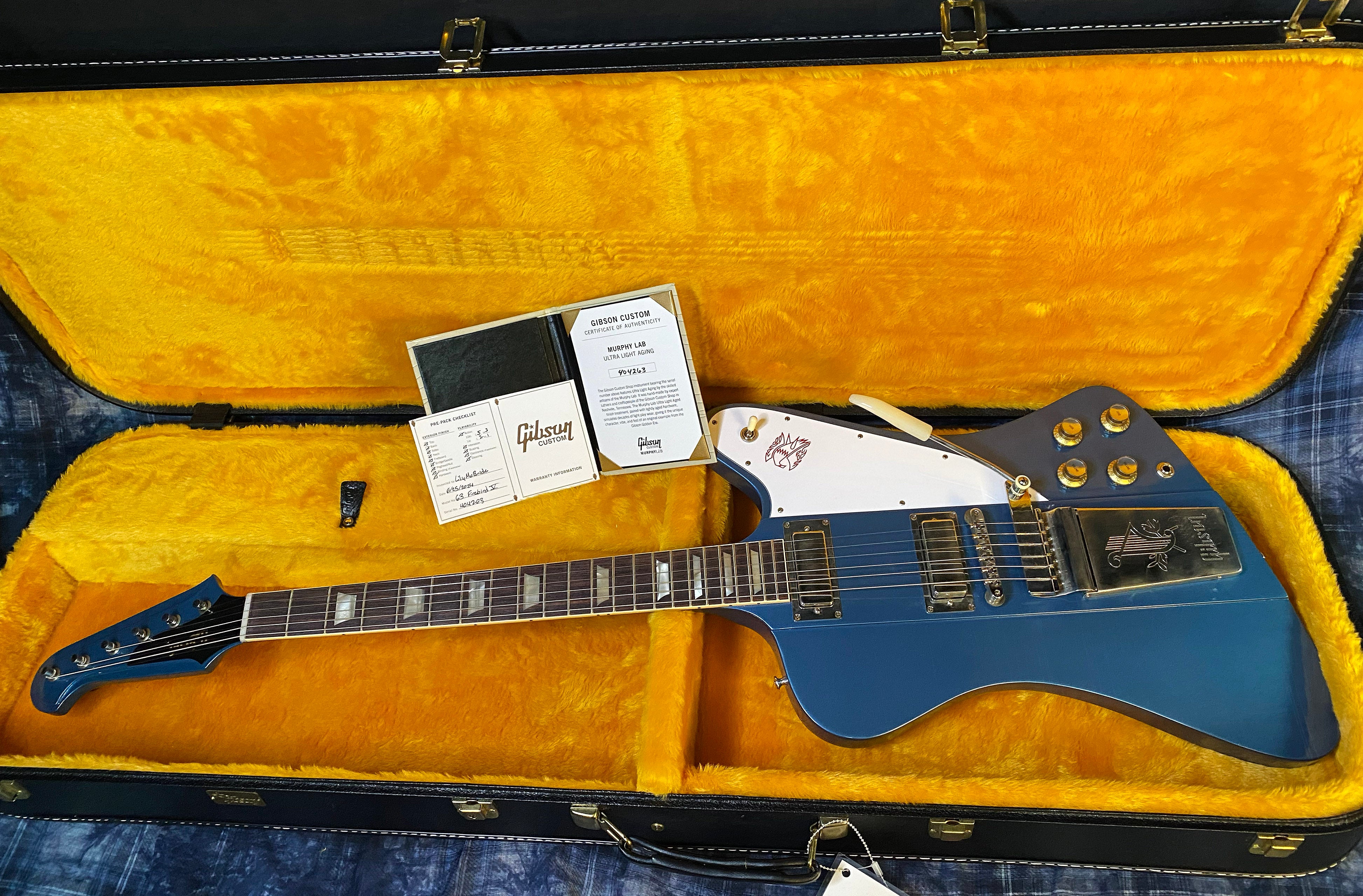 NEW ! 2024 Gibson Custom 1963 Firebird V w/ Maestro Vibrola - Murphy Lab Ultra Light Aged Pelham Blue - Authorized Dealer - G03328