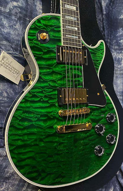 NEW! 2024 Gibson Dealer Select Custom Shop Les Paul Custom AAAAA Quilt - Transparent Green - Authorized Dealer - WOW! 9.9 lbs - G04111