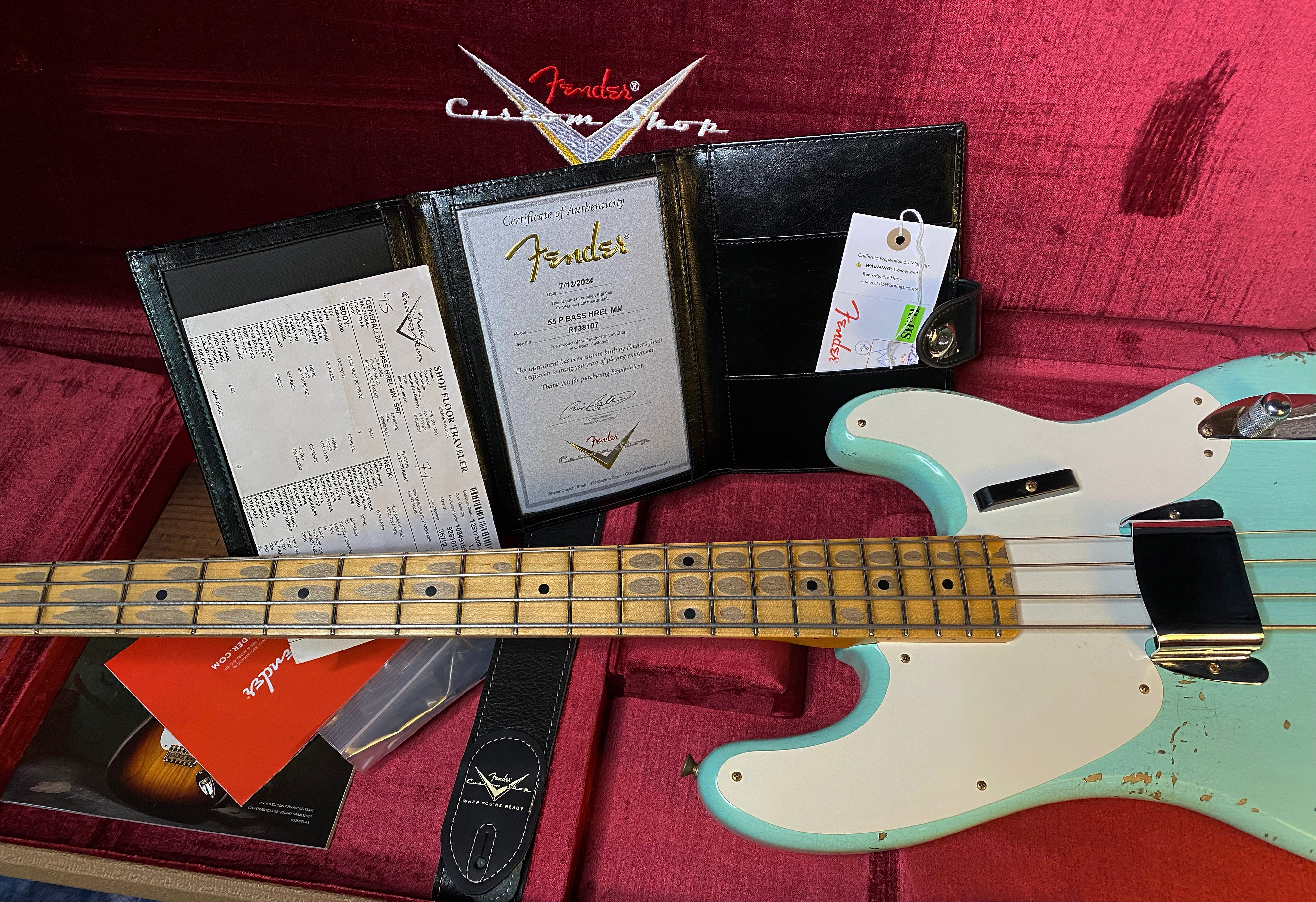 NEW!! 2024 Fender Custom Shop '55 Precision Bass Relic - Surf Green - 8.6 lbs Authorized Dealer! G03363