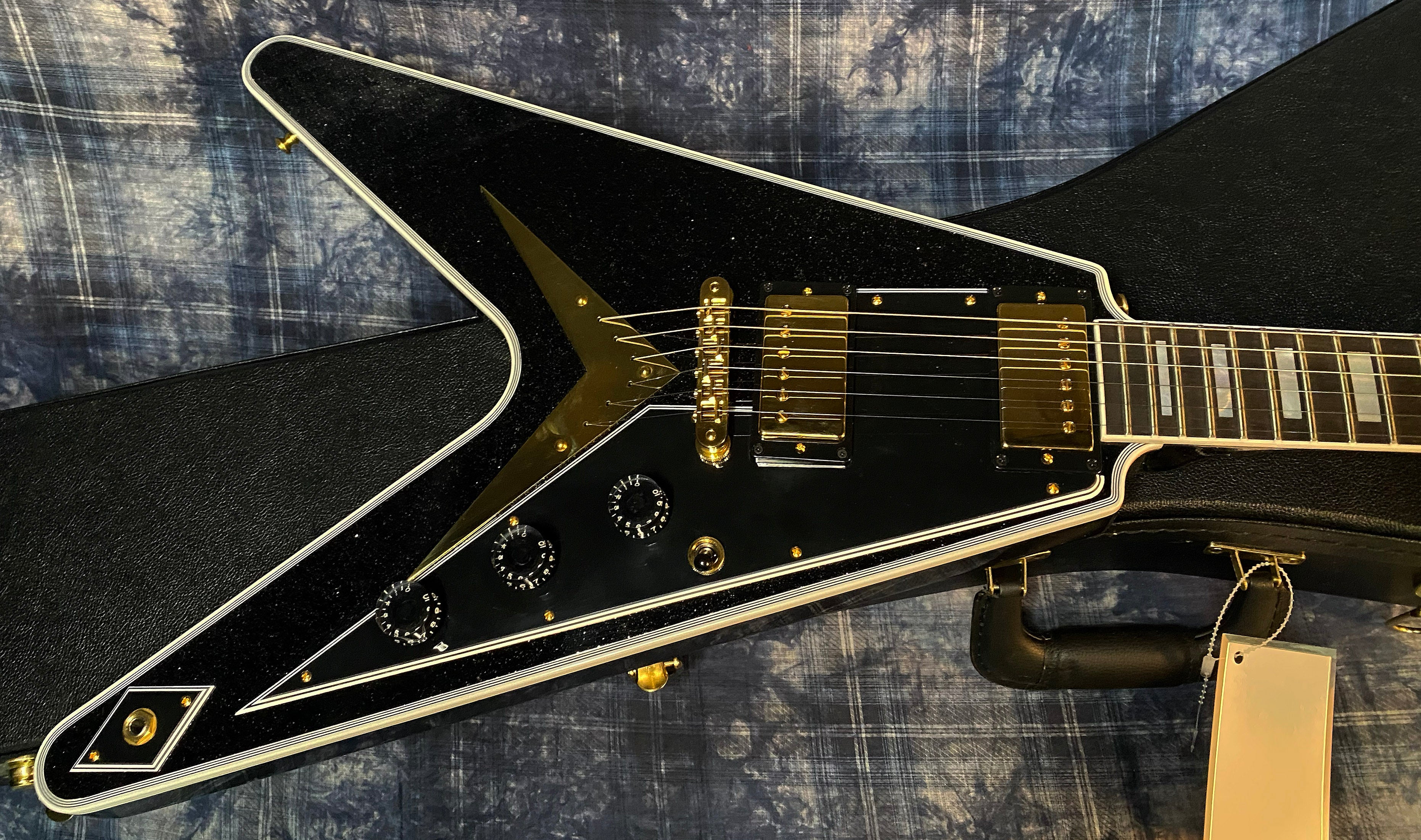 NEW! 2024 Gibson Custom Shop Flying V Custom - Ebony Sparkle - Ebony Board - Authorized Dealer - Ultra RARE! Dealer Select - Only 6.85 lbs - G04163