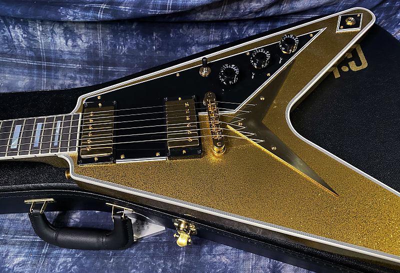 NEW! 2024 Gibson Custom Shop Flying V Custom - Gold Sparkle - Ebony Board - Authorized Dealer - Ultra RARE! Dealer Select - Only 7.5 lbs - G03873