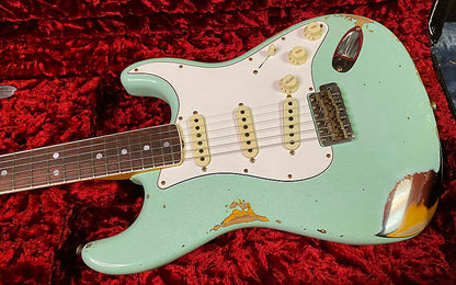 NEW! 2023 Fender Custom Shop 67 Heavy Relic Stratocaster - Handwound PU's - Authorized Dealer - Surf Green Over Aged 3-Tone Sunburst - 7.9 lbs - Matching Peg-Head