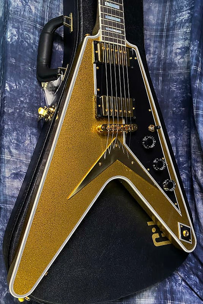 NEW! 2024 Gibson Custom Shop Flying V Custom - Gold Sparkle - Ebony Board - Authorized Dealer - Ultra RARE! Dealer Select - Only 7.5 lbs - G03873