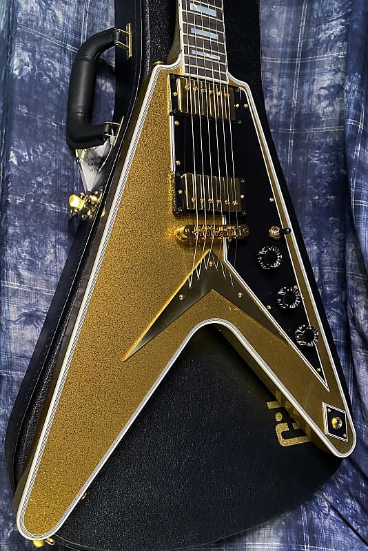 NEW! 2024 Gibson Custom Shop Flying V Custom - Gold Sparkle - Ebony Board - Authorized Dealer - Ultra RARE! Dealer Select - Only 7.5 lbs - G03873