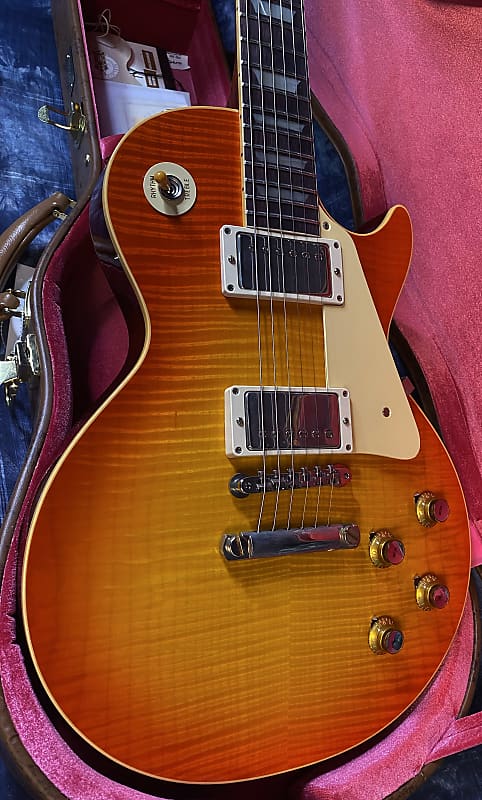 NEW ! 2024 Gibson Custom 1960 Les Paul Standard Reissue VOS - Tangerine Burst - Killer 3D Flame Top - Major Depth and Movement - Authorized Dealer - ONLY 8.2 lbs !!! - G03728