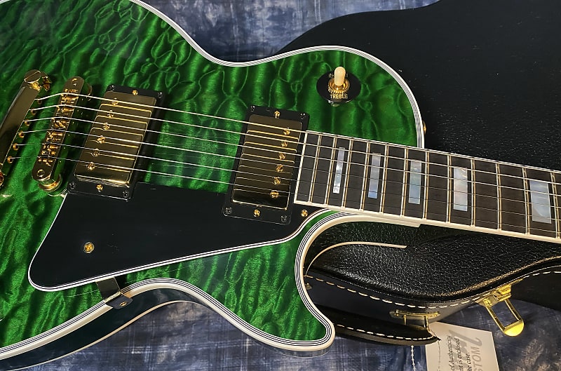 NEW! 2024 Gibson Dealer Select Custom Shop Les Paul Custom AAAAA Quilt - Transparent Green - Authorized Dealer - WOW! 9.9 lbs - G04111