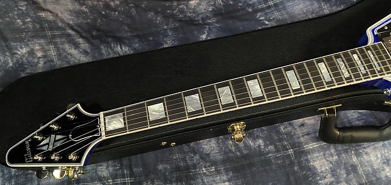 NEW! 2024 Gibson Custom Shop Flying V Custom Ebony Board - Dealer Select - Blue Sparkle - 8.1 lbs - Chrome Hardware - Authorized Dealer - Limited Edition! G03863