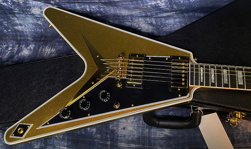 NEW! 2024 Gibson Custom Shop Flying V Custom - Gold Sparkle - Ebony Board - Authorized Dealer - Ultra RARE! Dealer Select - Only 7 lbs - G03879