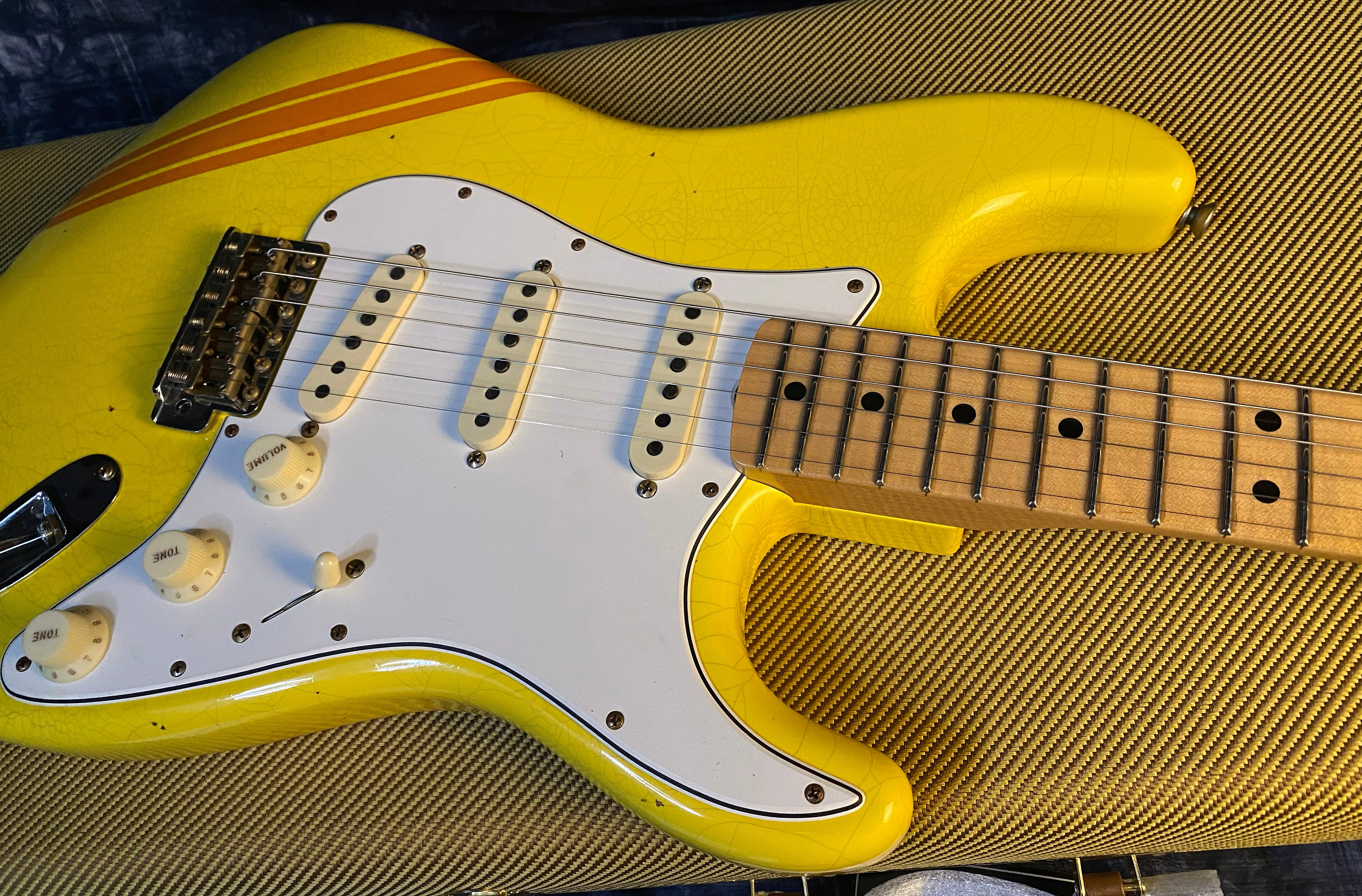 NEW ! 2024 Fender Custom Shop LTD '69 Stratocaster Journeyman Relic Limited Edition - Graffiti Yellow with Orange Competition Racing Stripes - Authorized Dealer - 7.8 lbs - G0204