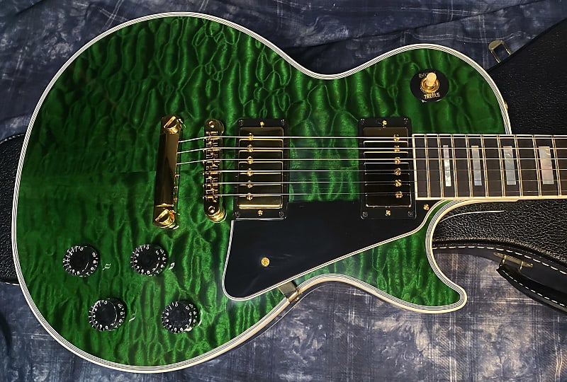 NEW! 2024 Gibson Dealer Select Custom Shop Les Paul Custom AAAAA Quilt - Transparent Green - Authorized Dealer - WOW! 9.9 lbs - G04111