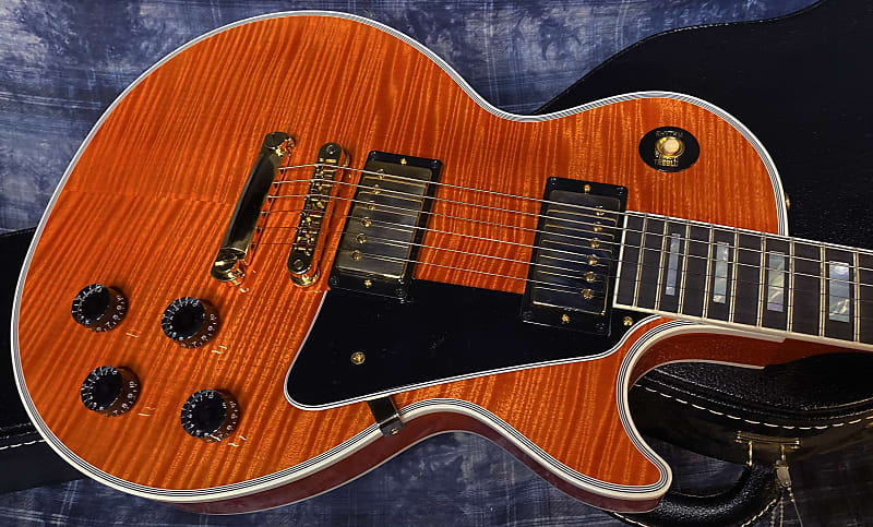 NEW! Gibson Custom Shop Les Paul Custom - Dealer Select - Authorized Dealer - Translucent Orange MONSTER Flame Top! WOW - Super RARE! 10 lbs - G03871