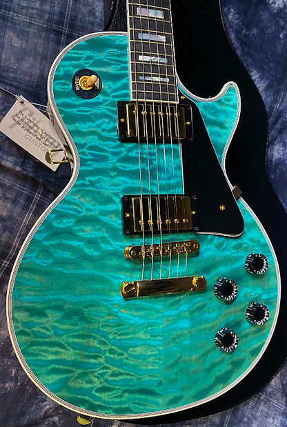 BRAND NEW! 2024 Gibson Dealer Select Custom Shop Les Paul Custom AAAAA Quilt - Aqua Blue - Authorized Dealer - WOW! 10.1 lbs - G03944