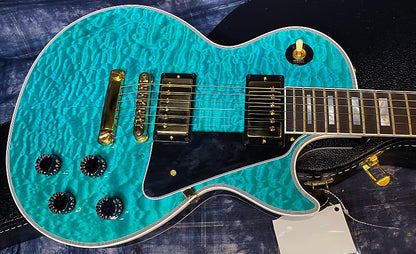 BRAND NEW! 2024 Gibson Dealer Select Custom Shop Les Paul Custom AAAAA Quilt - Aqua Blue - Authorized Dealer - WOW! Only 9.3 lbs - G03945