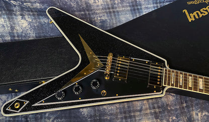 NEW! 2024 Gibson Custom Shop Flying V Custom - Ebony Sparkle - Ebony Board - Authorized Dealer - Ultra RARE! Dealer Select - Only 7.2 lbs - G04153