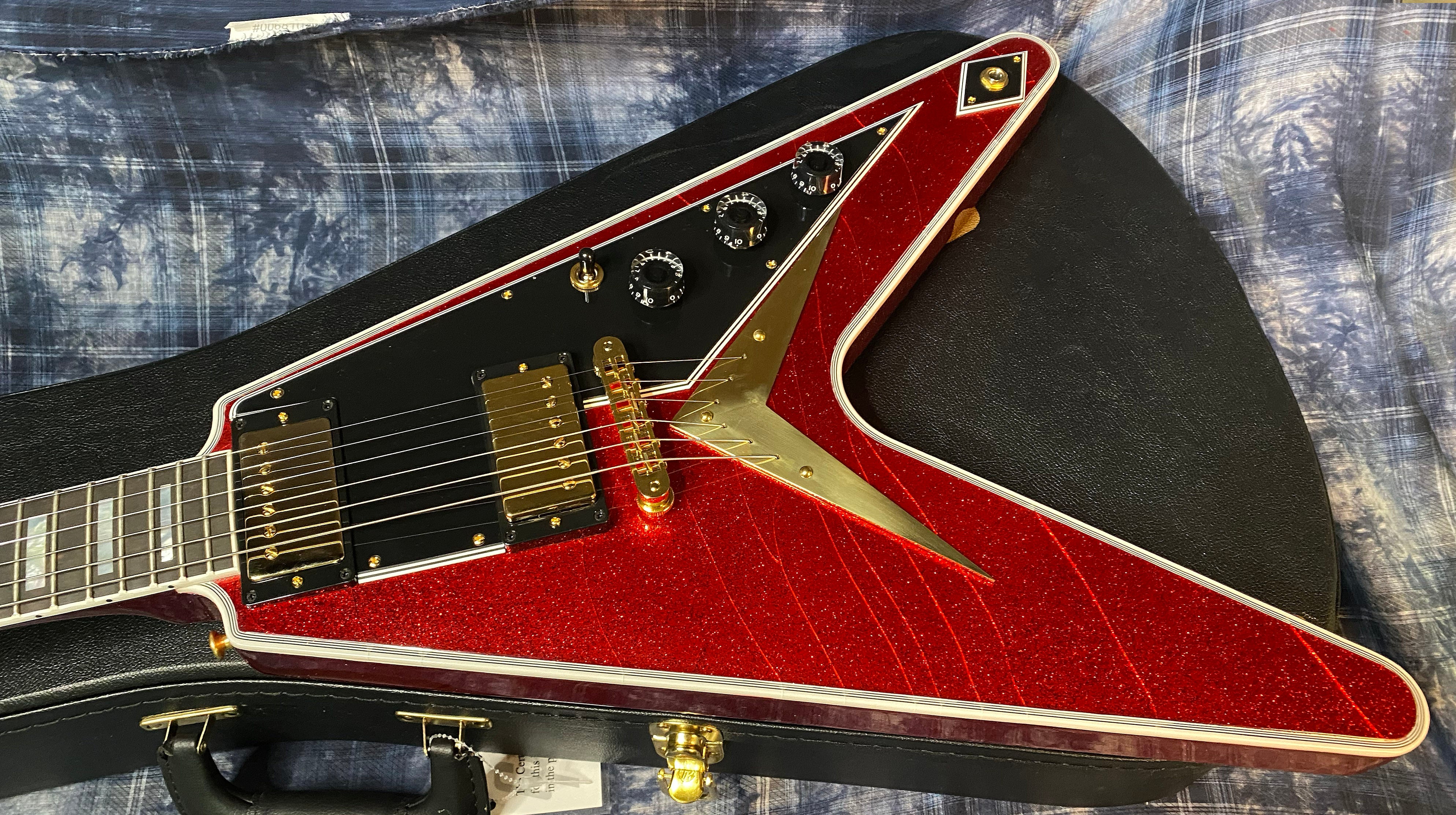 NEW! 2024 Gibson Custom Shop Flying V Custom - Red Sparkle - Ebony Board - Authorized Dealer - Ultra RARE! Dealer Select - 7.8 lbs - G04211 - BLEM SAVE!