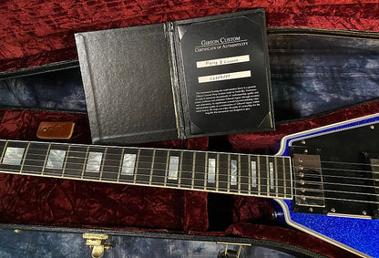 NEW! 2024 Gibson Custom Shop Flying V Custom Ebony Board - Dealer Select - Blue Sparkle - 8.1 lbs - Chrome Hardware - Authorized Dealer - Limited Edition! G03863