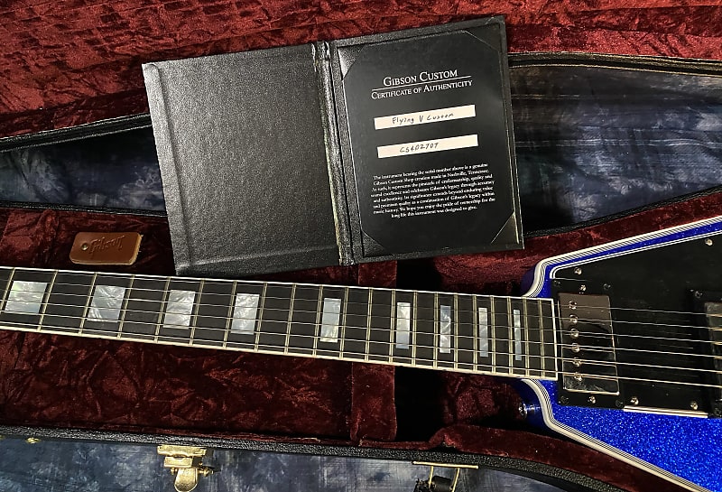 NEW! 2024 Gibson Custom Shop Flying V Custom Ebony Board - Dealer Select - Blue Sparkle - 8.1 lbs - Chrome Hardware - Authorized Dealer - Limited Edition! G03863